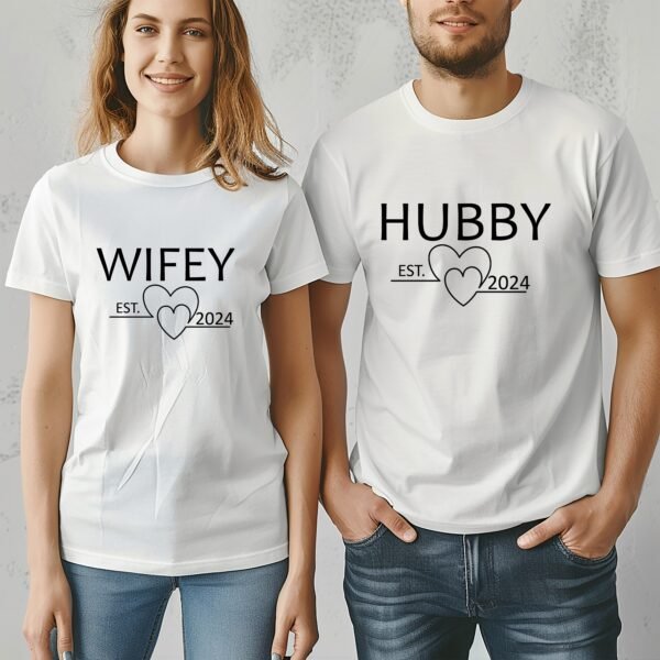 Hubby & Wifey Personalized T-Shirts for Pre-Wedding/Anniversary