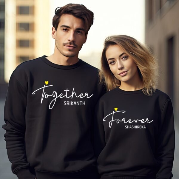 customized couple sweatshirts for pre-wedding and anniversary celebrations.