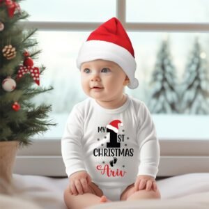 Custom Baby Romper/T-Shirts for Christmas – Personalized Name & Snowflake or Santa Print – Ideal Holiday Outfit