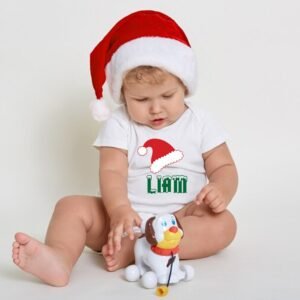 Customized Baby Romper for Christmas – Customized Name & Snowflake or Santa Print – Ideal Holiday Outfit