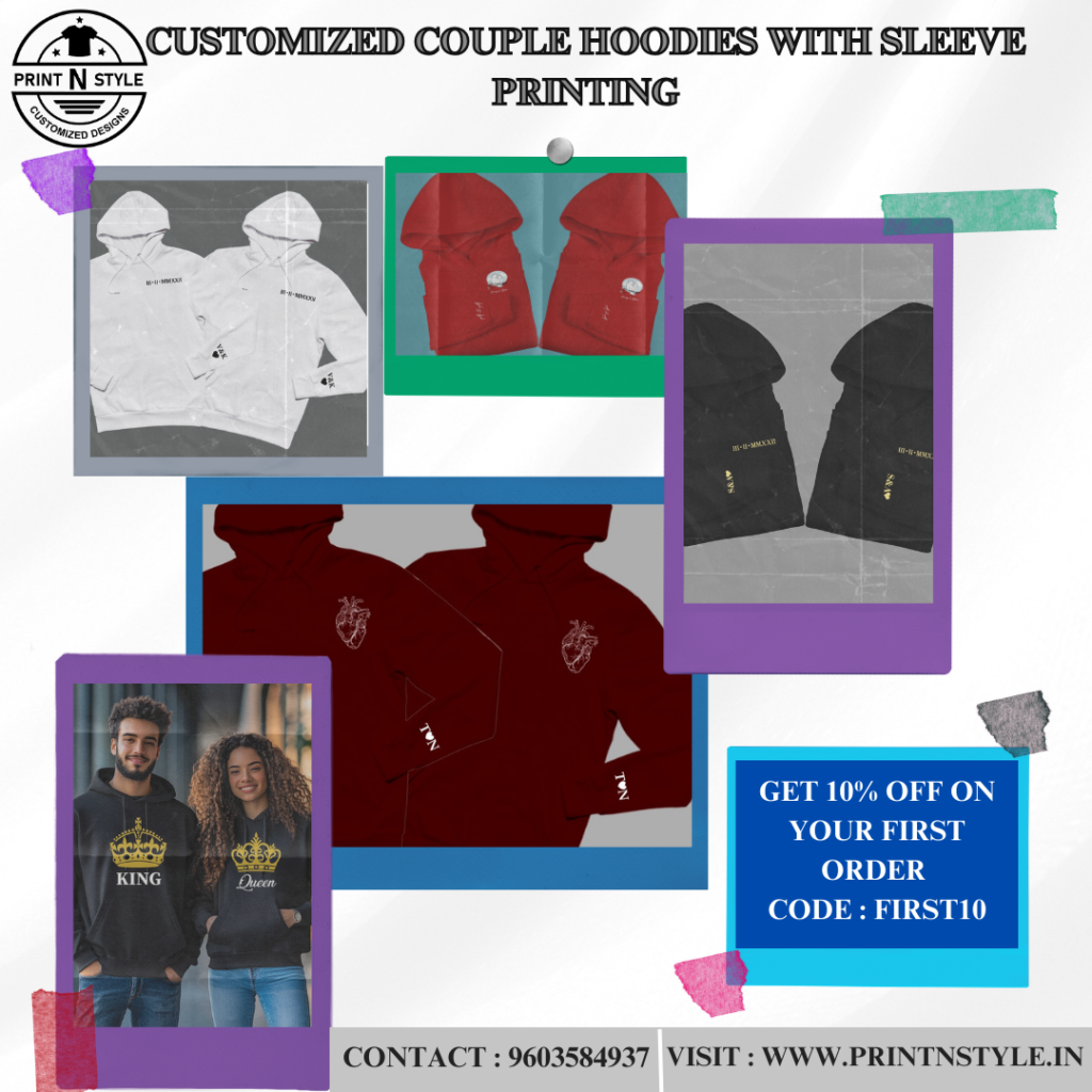 customized couple hoodies with sleeve printing