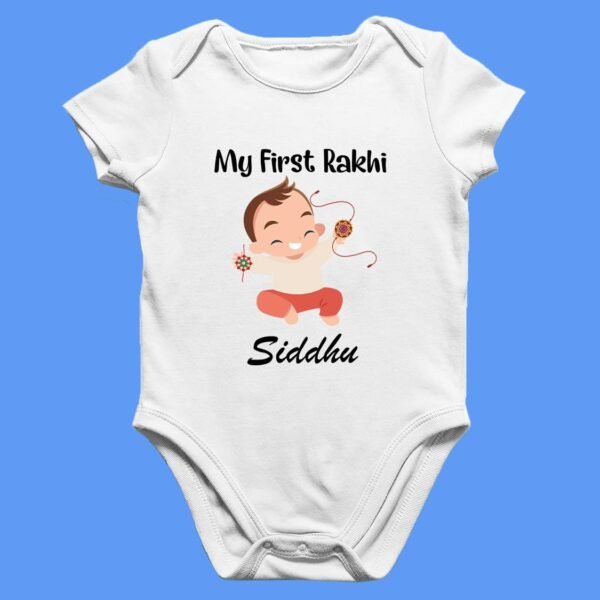 Cute Baby Rakhi Romper – Personalized Text Design